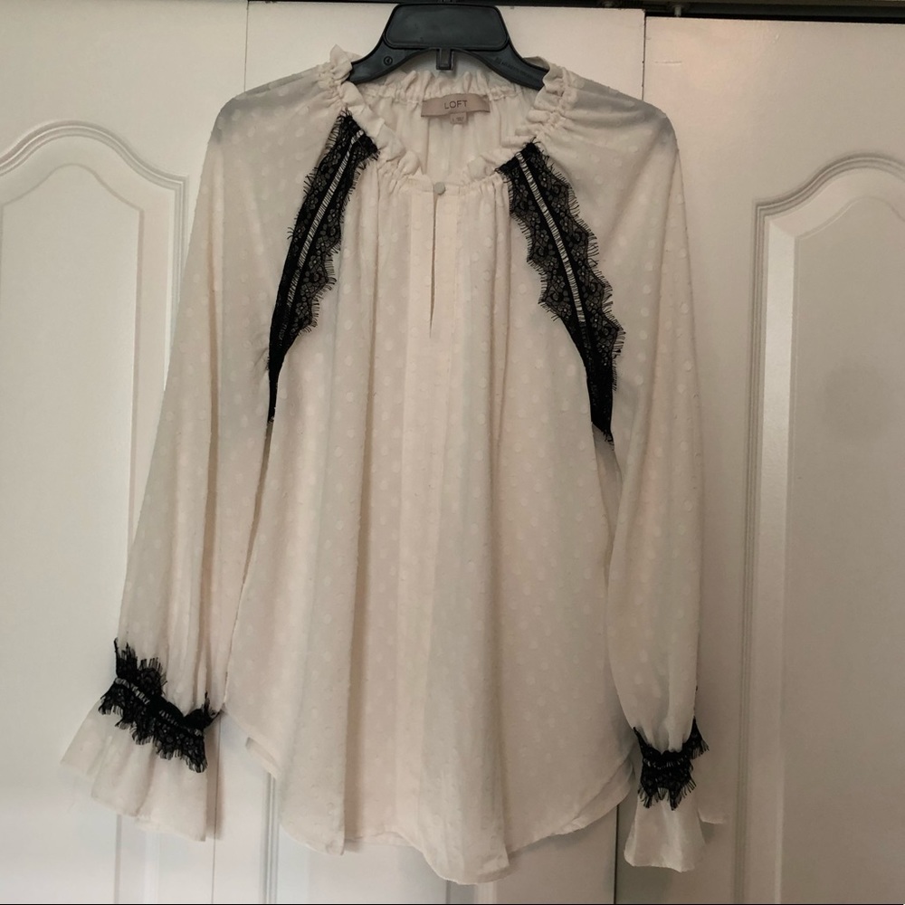 LOFT white long sleeve peasant top